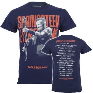 BRUCE SPRINGSTEEN Tour '24 Guitar Photo Navy Blue -Shirt S Small EUC $50